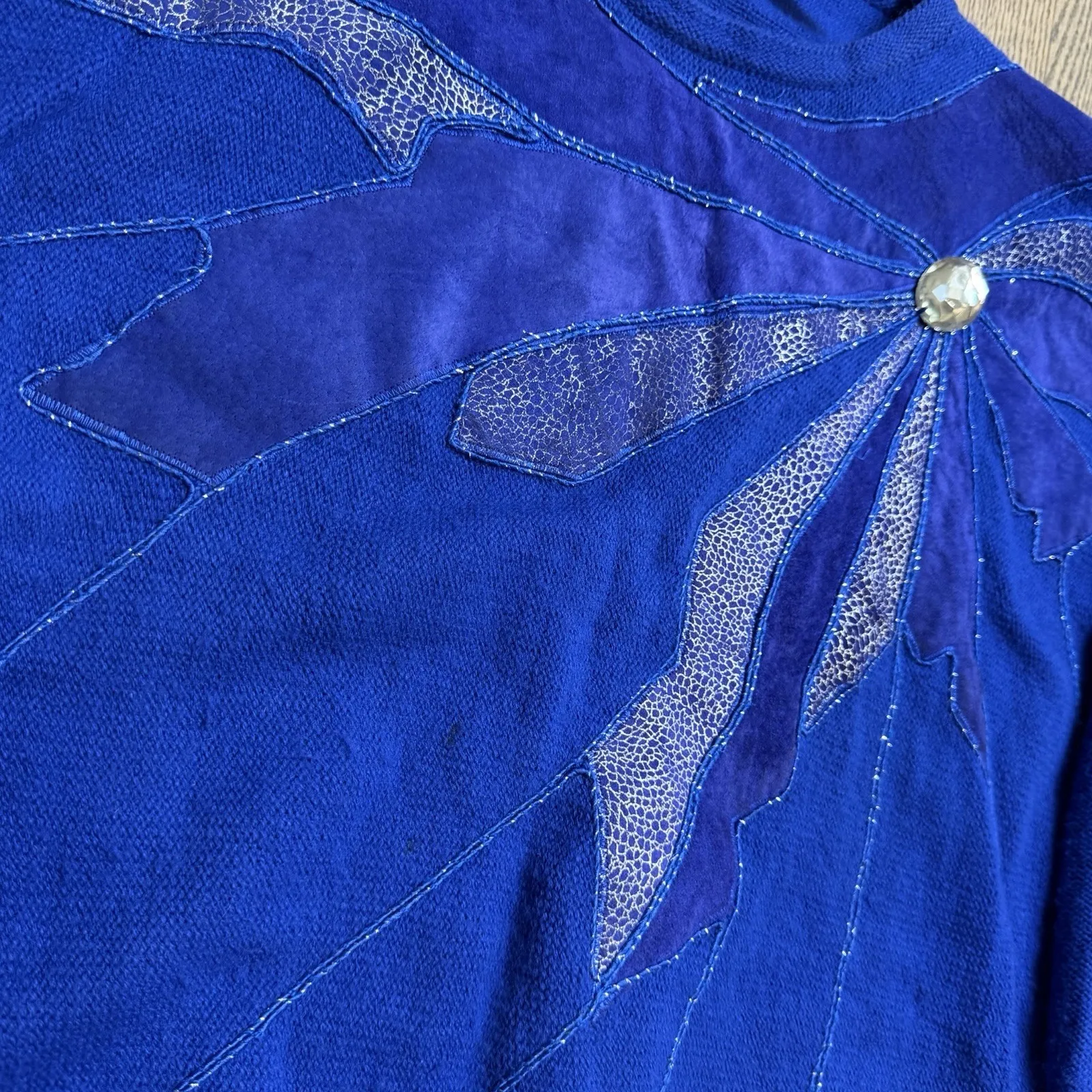 Rochelle California Vtg 80s Dolman Sleeve Cobalt Blue Sparkle Pullover Sweater L Size 12 - Image 3