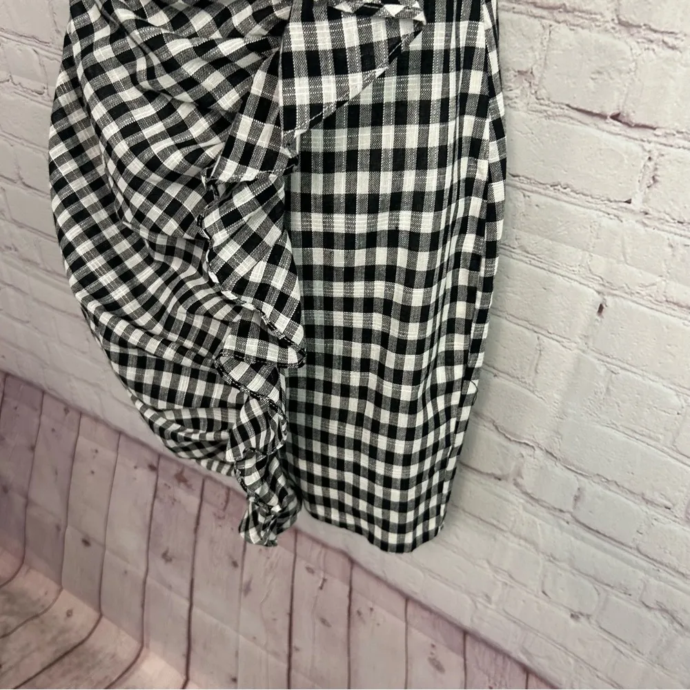 Sabo Skirt New Black Gingham Saha Gingham mini dress cotton ruffle Small Chic White - Image 6