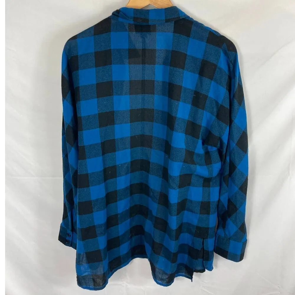 Trouve Black and Blue Plaid Button Down Boyfriend Shirt Size Medium - Image 7