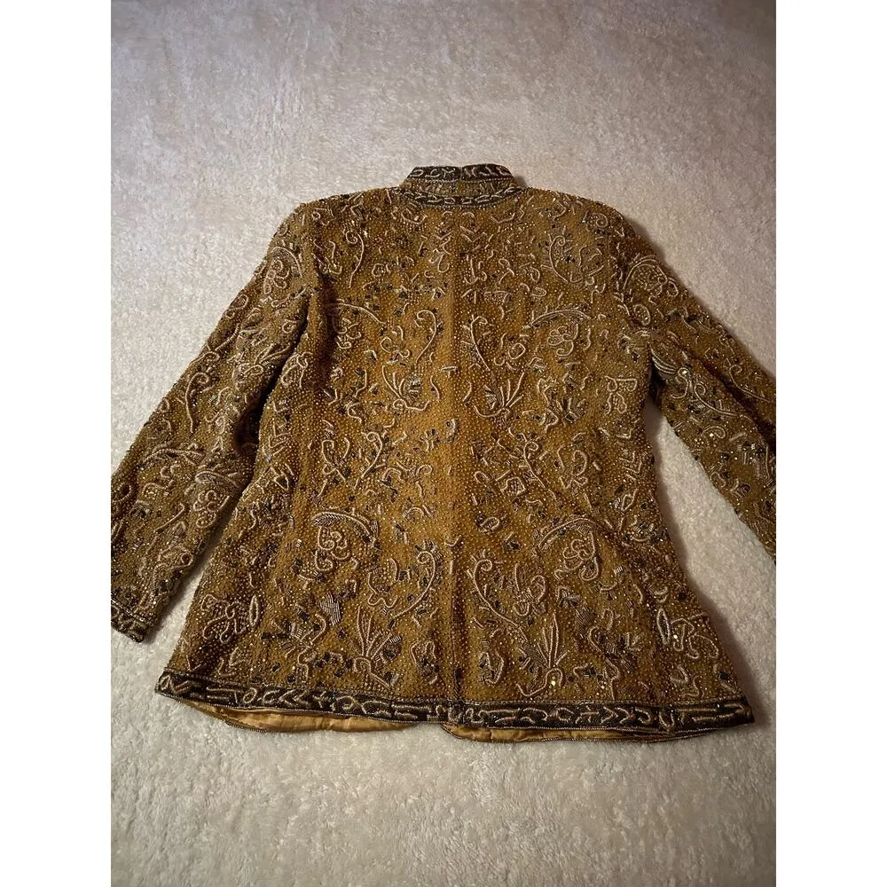 Oscar De La Renta RARE Golden Embroidered/Beaded Blazer Size 12 - Image 9