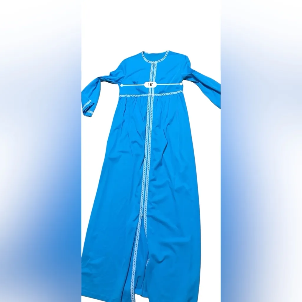 Vtg 60s Formfit Rogers Blue Long Zip Up Nightgown Lace Trim Youth 10 - Image 10