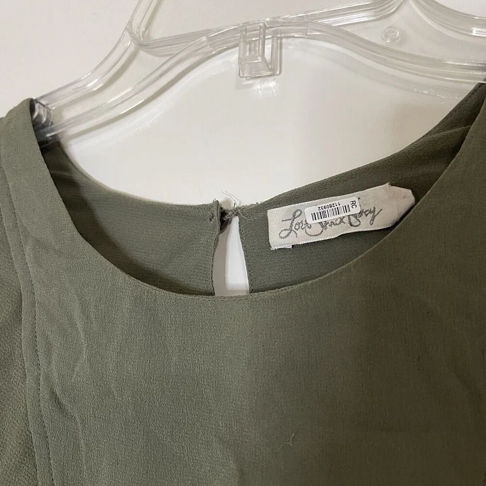 Love Shack Fancy green chiffon tiered silk short sleeve blouse top 2XS - Image 2