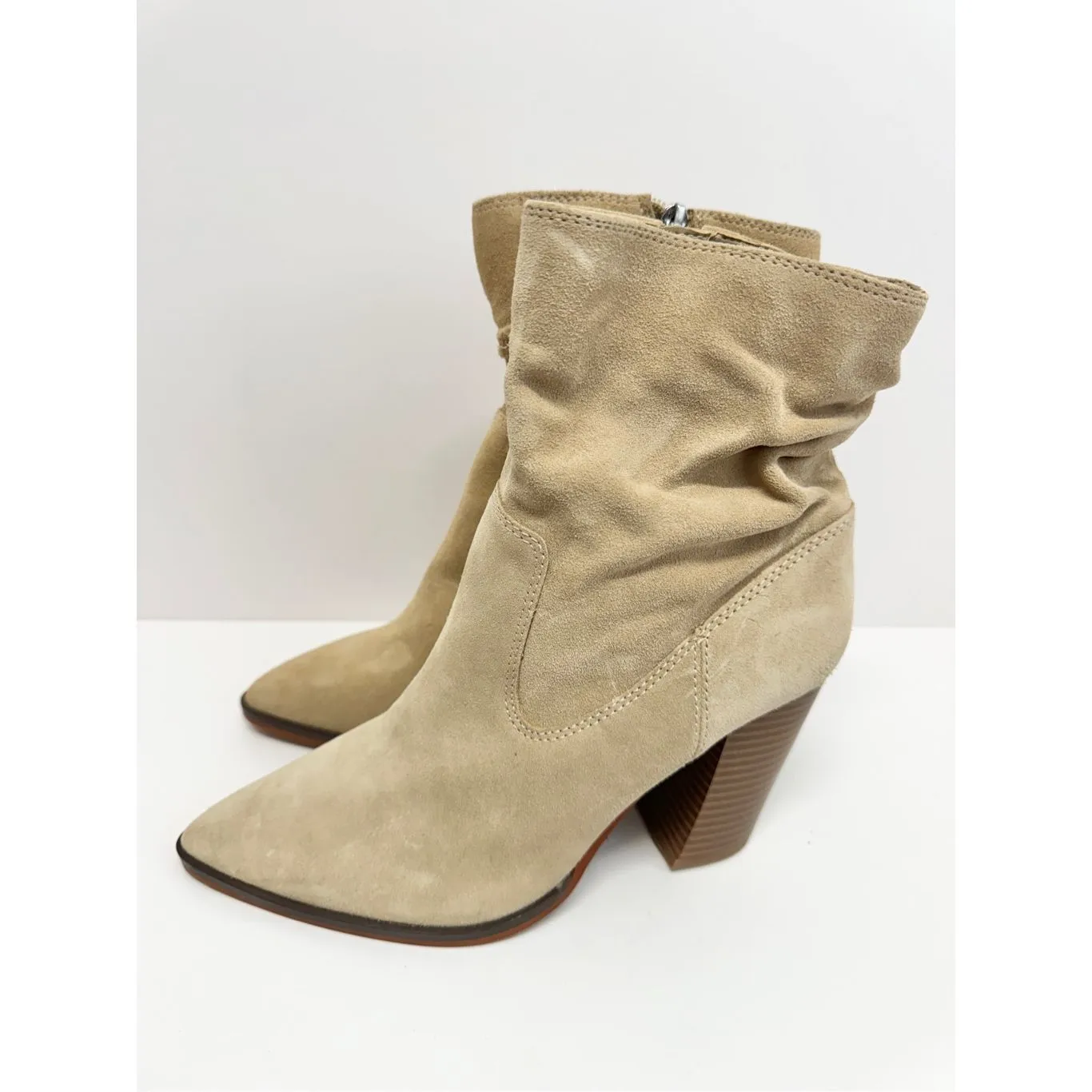 Vince Camuto Ankle Booties Size 7.5 Tan Suede Western Block Heel Boots - Image 3