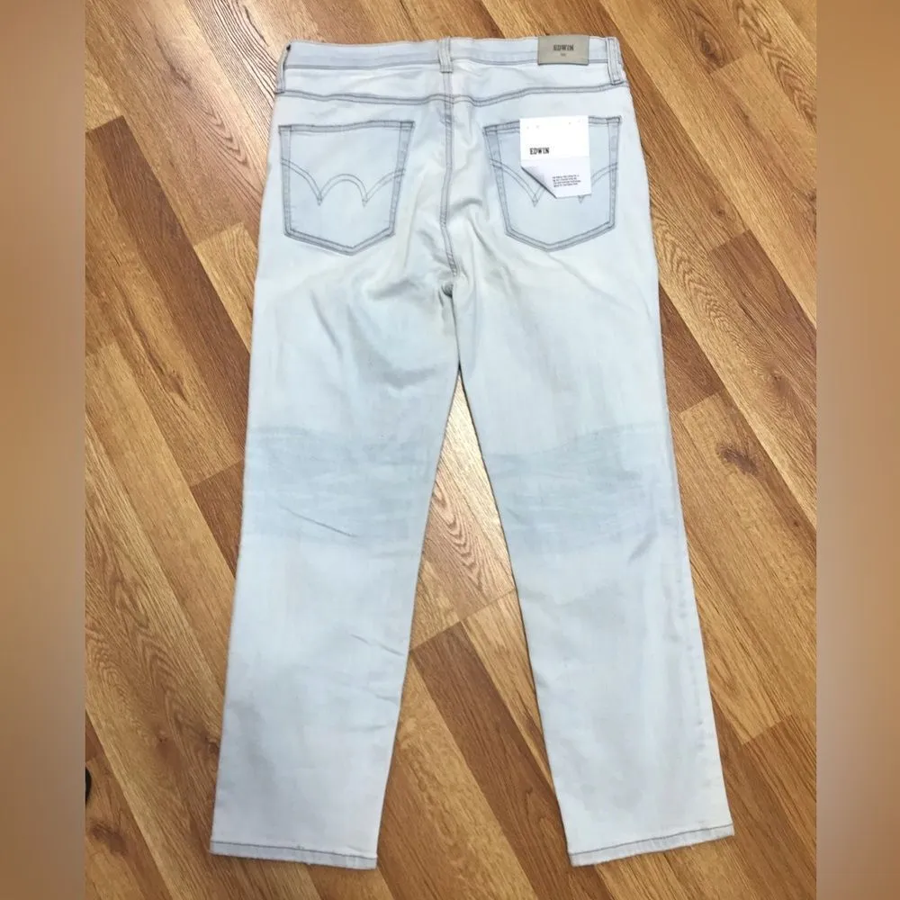 EDWIN Bree Crop Slim Straight Jeans Distressed Cropped Light Wash Size 31 New Blue - Image 4