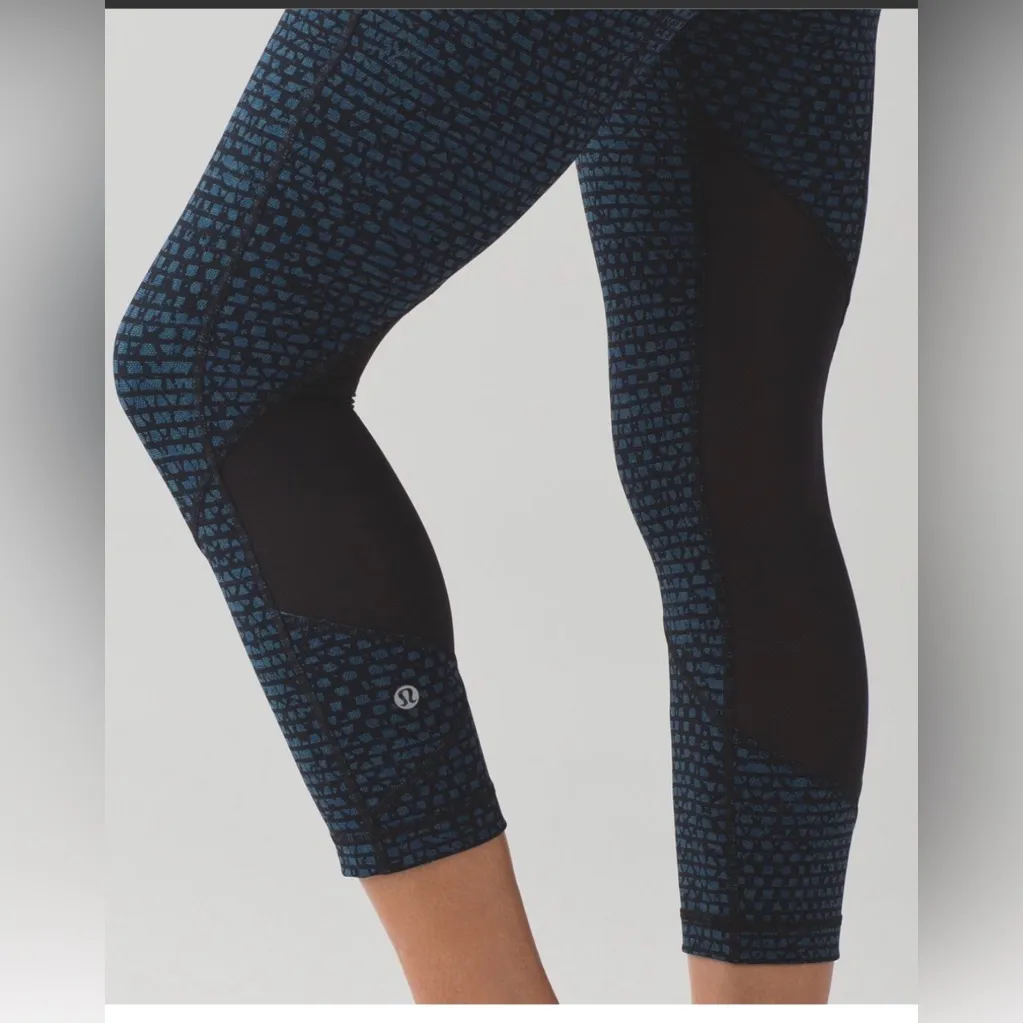 Lululemon Pace Rival Crop Shatter Weave Desert Teal Alberta Lake Black Leggings - Image 2