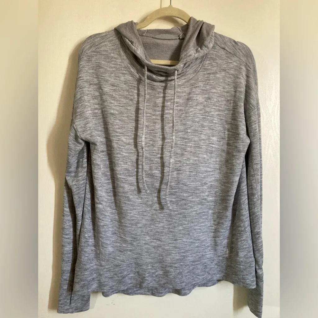 Athleta Blissful Cowl Neck Heather Gray Long Sleeve Hoodie A230 - Image 2
