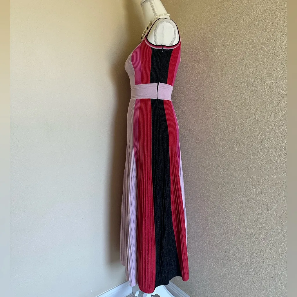 Elliatt Virgo Pink Red Pleated Knit Maxi Dress Gown Sz S Contrast Panel Glitter - Image 6