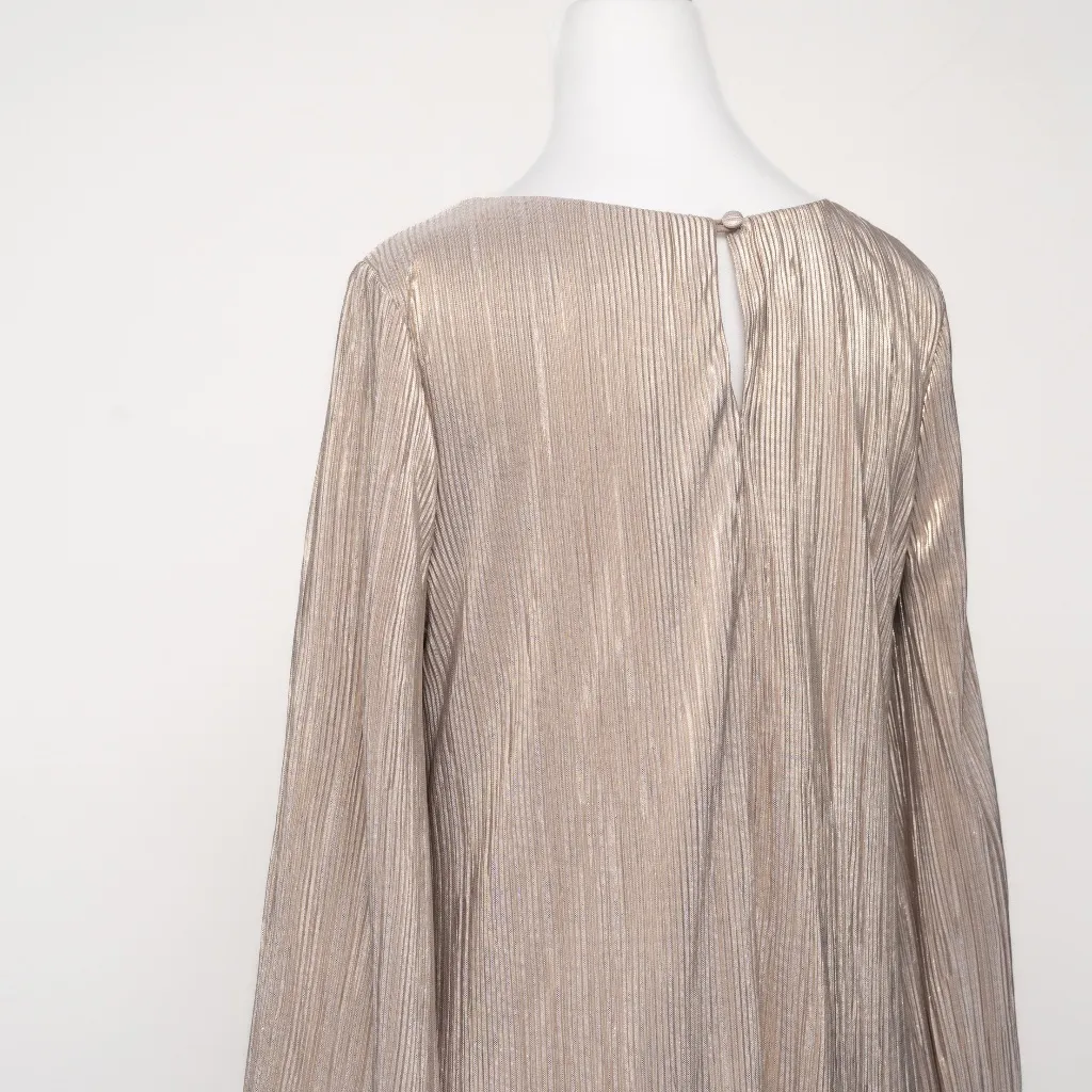 Betsy & Adam  - Gold Metallic Pleated Long-Sleeve Mini Dress - Image 13