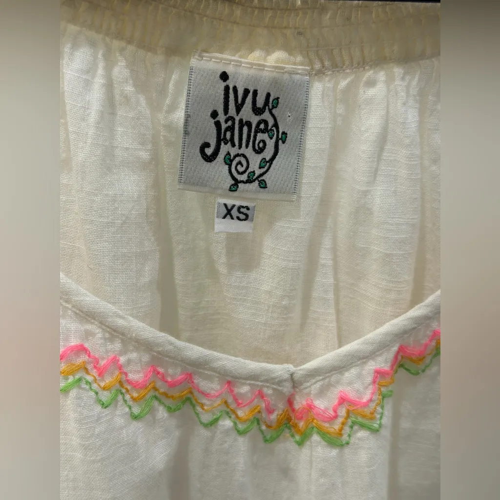 Ivy Jane Embroidered Peasant Top XS – Boho Fiesta Cotton Gauze Blouse - Image 4