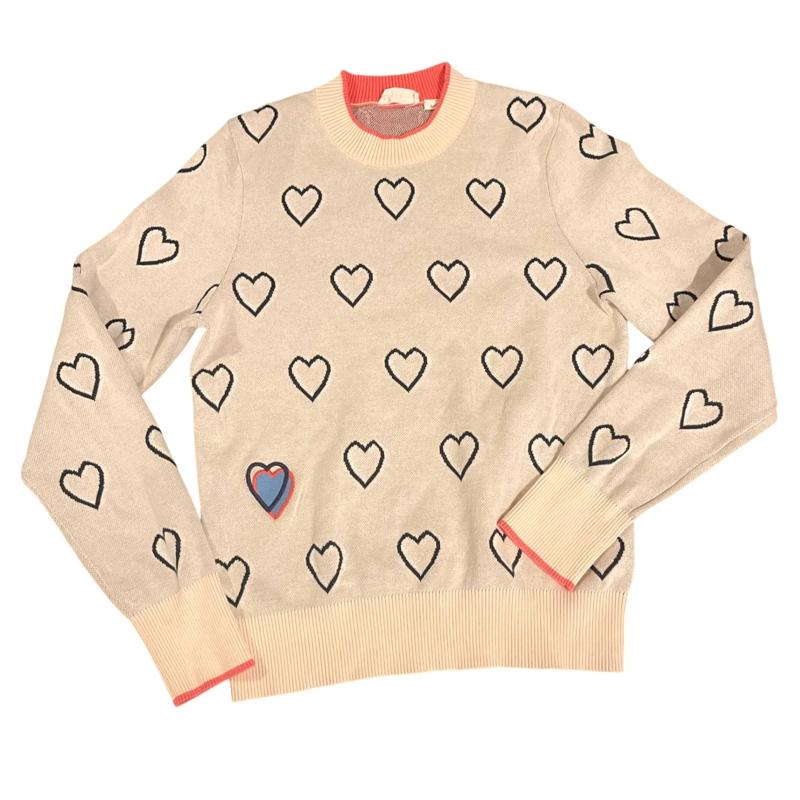 Roller Rabbit‎ Hearts Sweater Knit Top Cream Black Pink Women's Size Small - Image 2