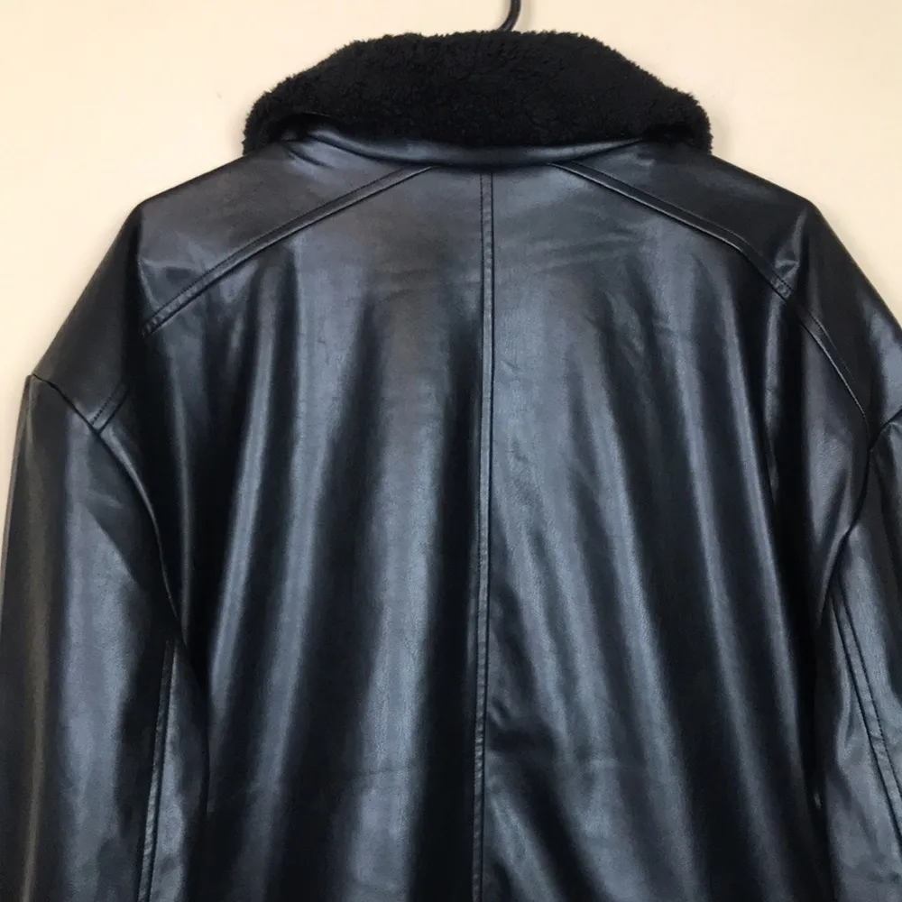 GAP Women’s Black Faux Leather Vegan Sherpa Collar Zip-Up Jacket - Image 7