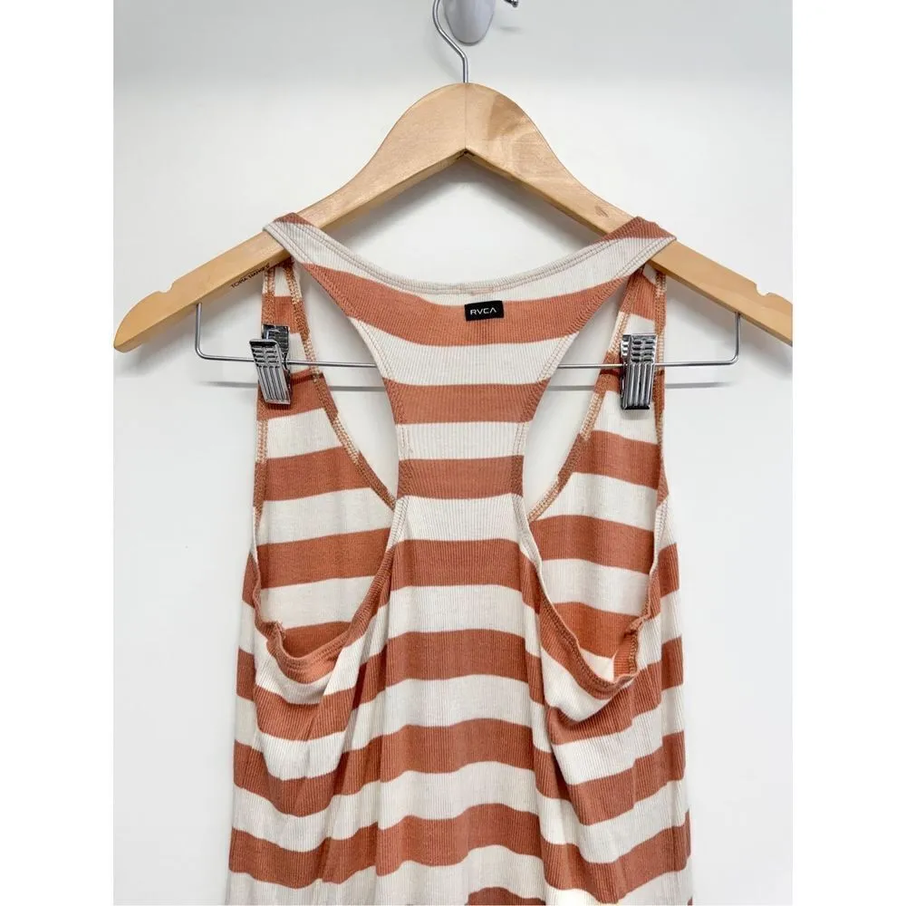 RVCA Maxi Dress Size Small Striped Sleeveless Womens Ribbed Tan White - Image 6