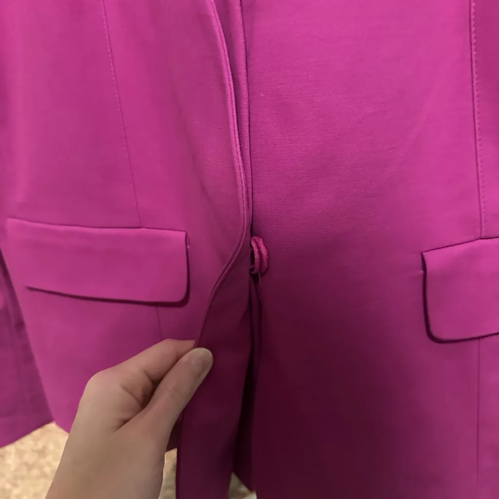 Jones New York Fuchsia V Neck Collarless Blazer Jacket size 16 Stretch - Image 3