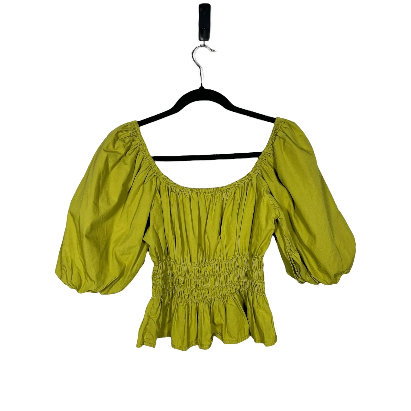 Faithfull The Brand Anthropologie Olive Green Milkmaid Peplum Smocked Top Medium - Image 4
