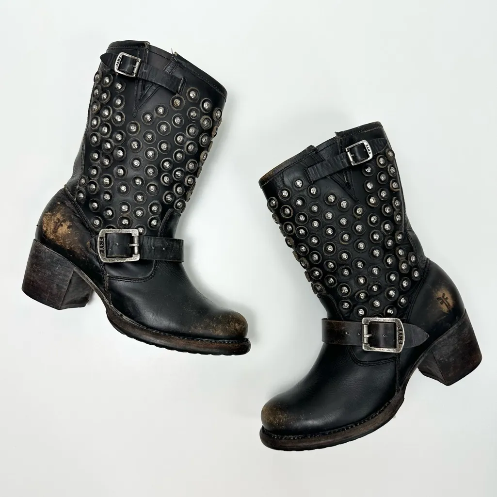 Frye Vera Disc Jenna Heeled Studded Moto Boots - Image 2