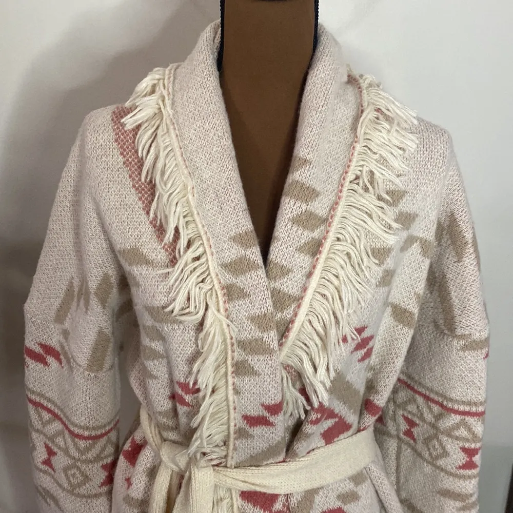 Grace + Karma Tribal Print Pocketed Belted Fringe Longline Cardigan size 2X - Image 6