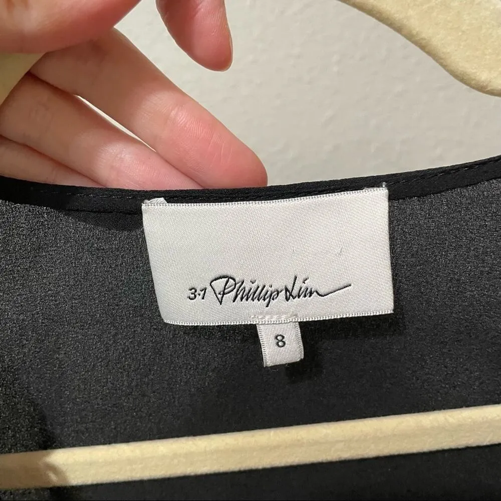 3.1 Phillip Lim Black Silk V Neck Long Sleeve Blouse Women 8 Ruffled Bell Sleeve - Image 11