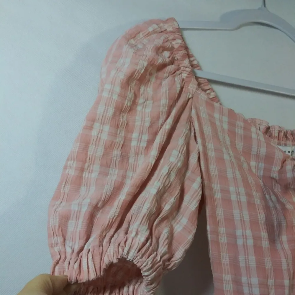 Topshop Pink Gingham Puff Sleeve Shorts Romper Size 4 - Image 6