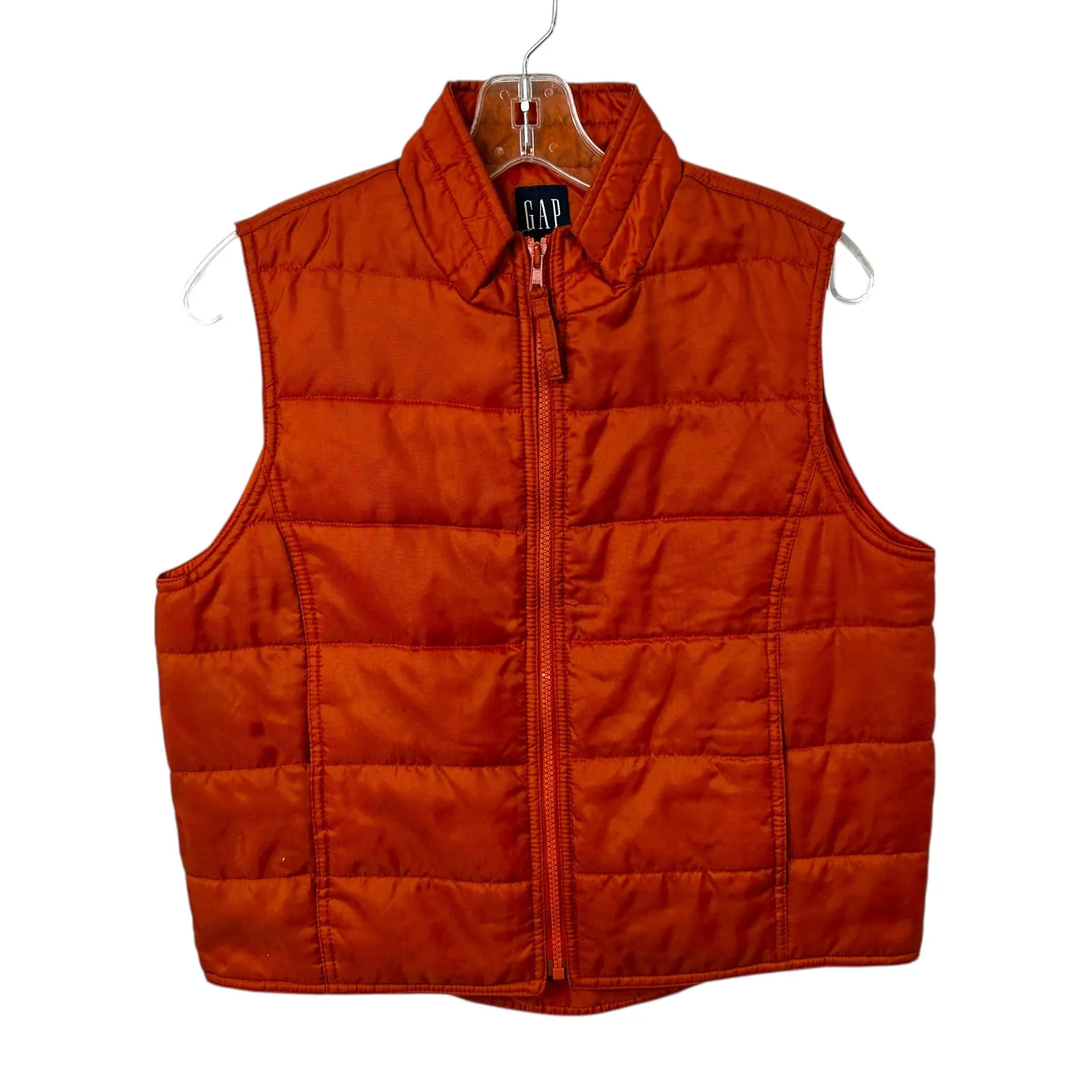 GAP Medium Puffer Vest VTG Y2K Burnt Orange Quilted Full Zip Fall Boho 1700 - Image 2