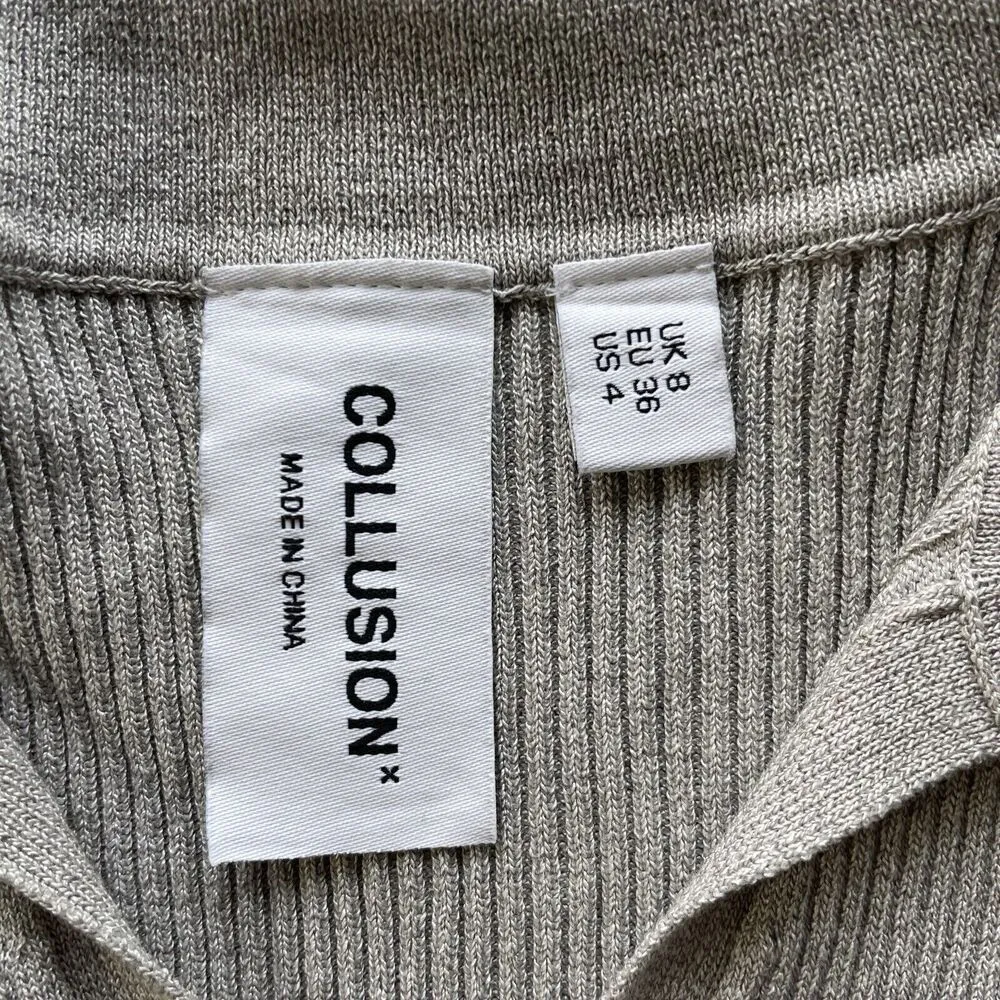 Collusion Mini Dress Ribbed Fitted Long Sleeves Juniors Sz 4 Knit Brownish Gray - Image 4