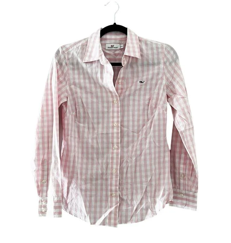 VINEYARD VINES Plaid Button Down Light Pink Shirt Sz 00 - Image 2