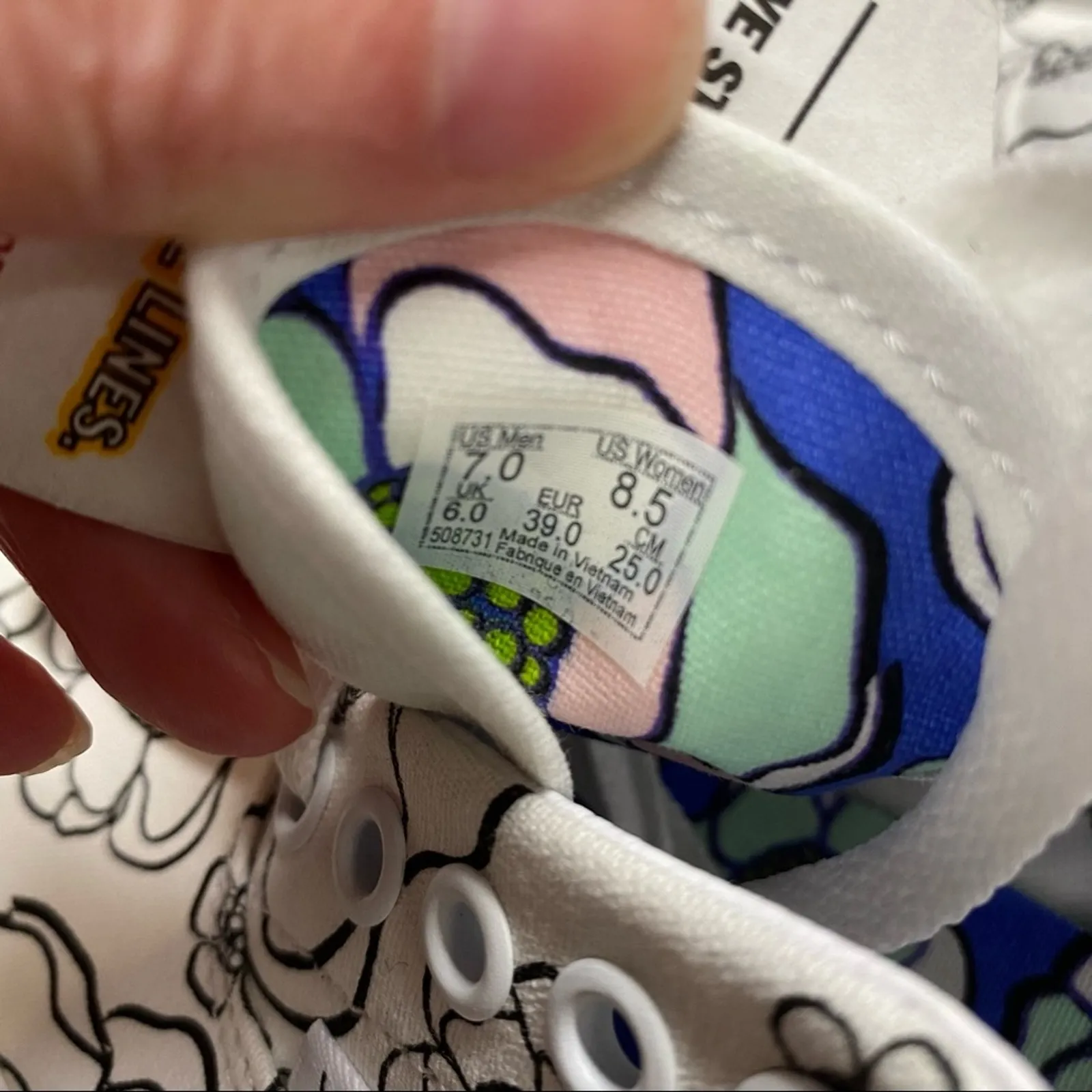 NEW Vans Shoe Create UR Color Marker Floral Canvas Black White Sneaker Size 8.5 - Image 4