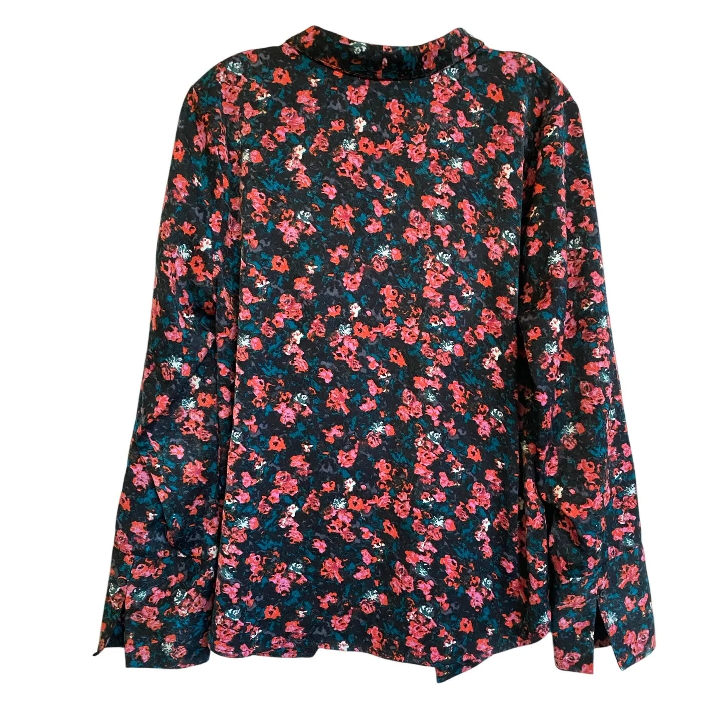 SOMETHING NAVY Floral Multicolor Rosebud‎ Draped Wrap Front Blouse M - Image 9