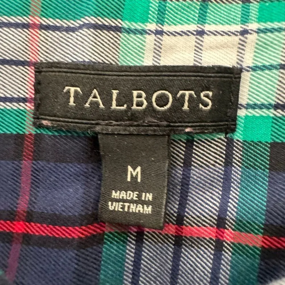 Talbots Green Red Plaid Flannel Long Sleeve Cotton Christmas Shirt Top Holiday S - Image 6