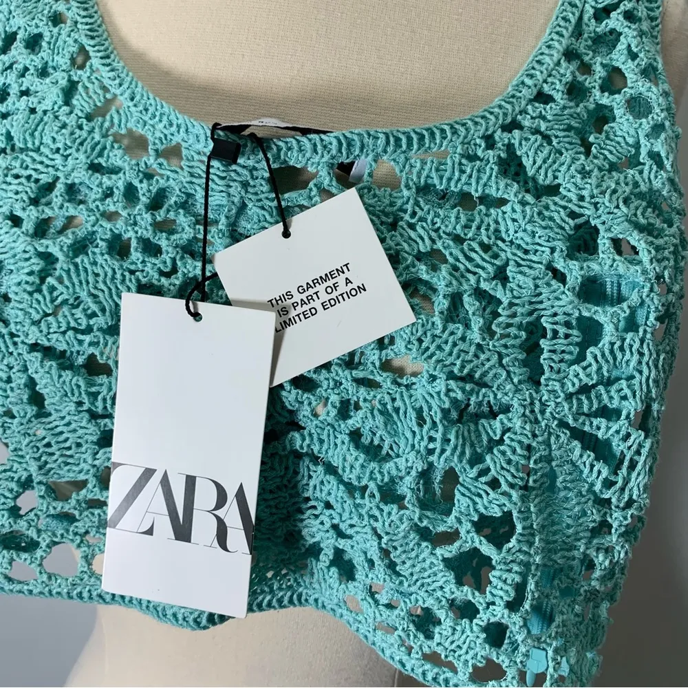 ZARA crochet style crop top blue size M - Image 4