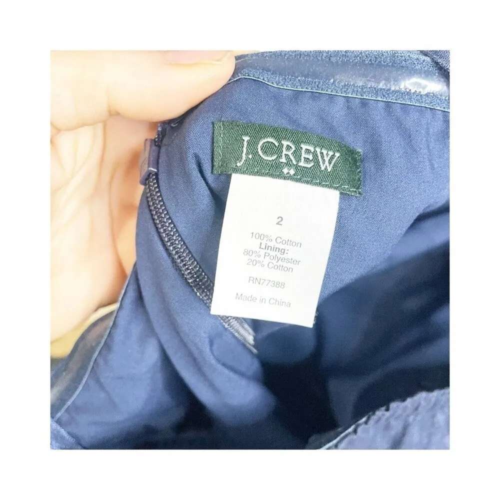 J. Crew Strapless A-Line Dress Textured Cotton Navy Lined Size 2 Summer Preppy - Image 5