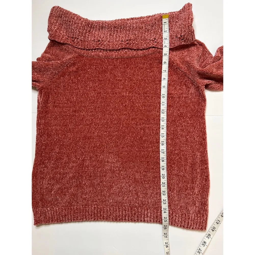 LC Lauren Conrad Burnt Orange Off-the-Shoulder Chenille Sweater Sz XL - Image 4