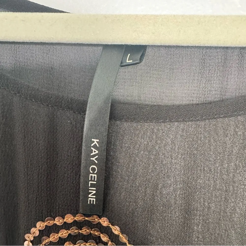 Kay Celine black sheer blouse size large - Image 3