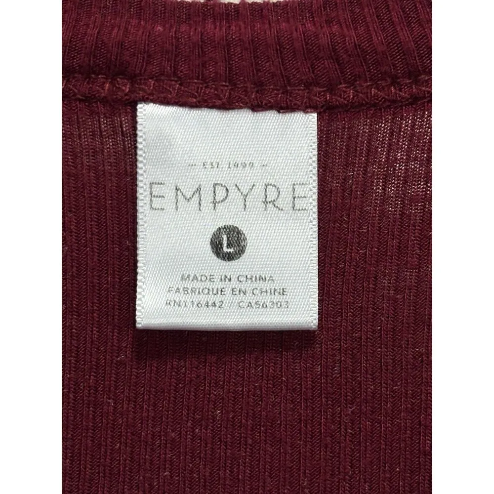 Empyre Burgundy Ribbed Lace Up V Neck Long Sleeve Size‎ Large Midi Dress Red - Image 3