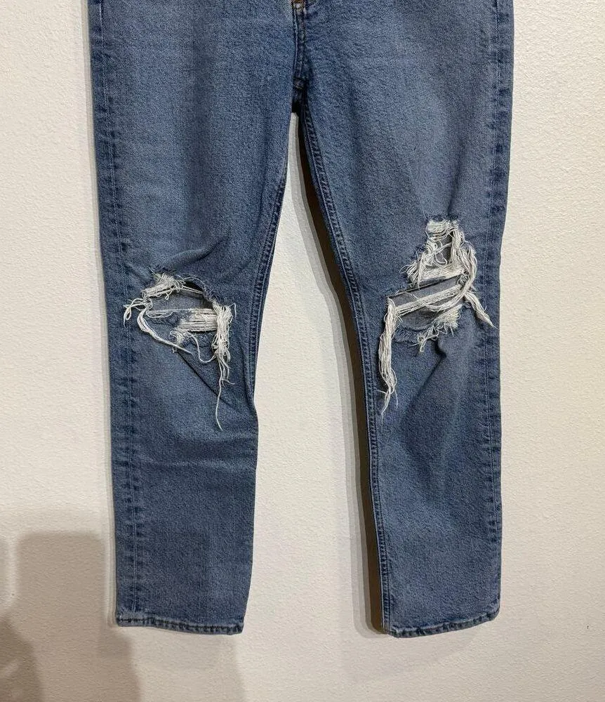 AGOLDE Blue Riley Distressed Cropped Straight Leg Jeans Sz 26 - Image 5