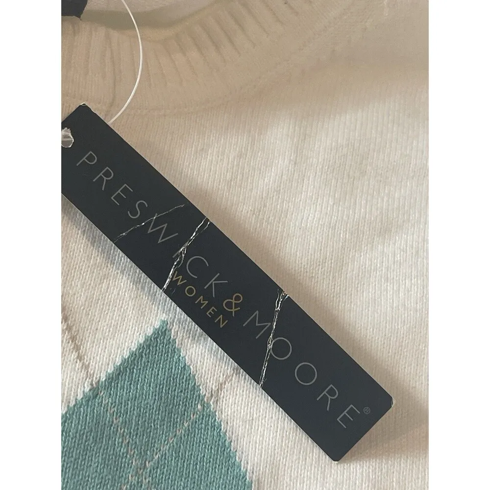 Preswick & Moore White Green Argyle Knit Pullover Front Pocket Sweater 1x NWT - Image 8