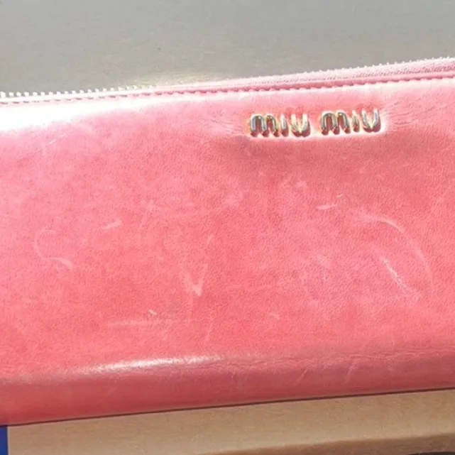 Designer Miu Miu Coral Pink Leather Wallet - Image 14
