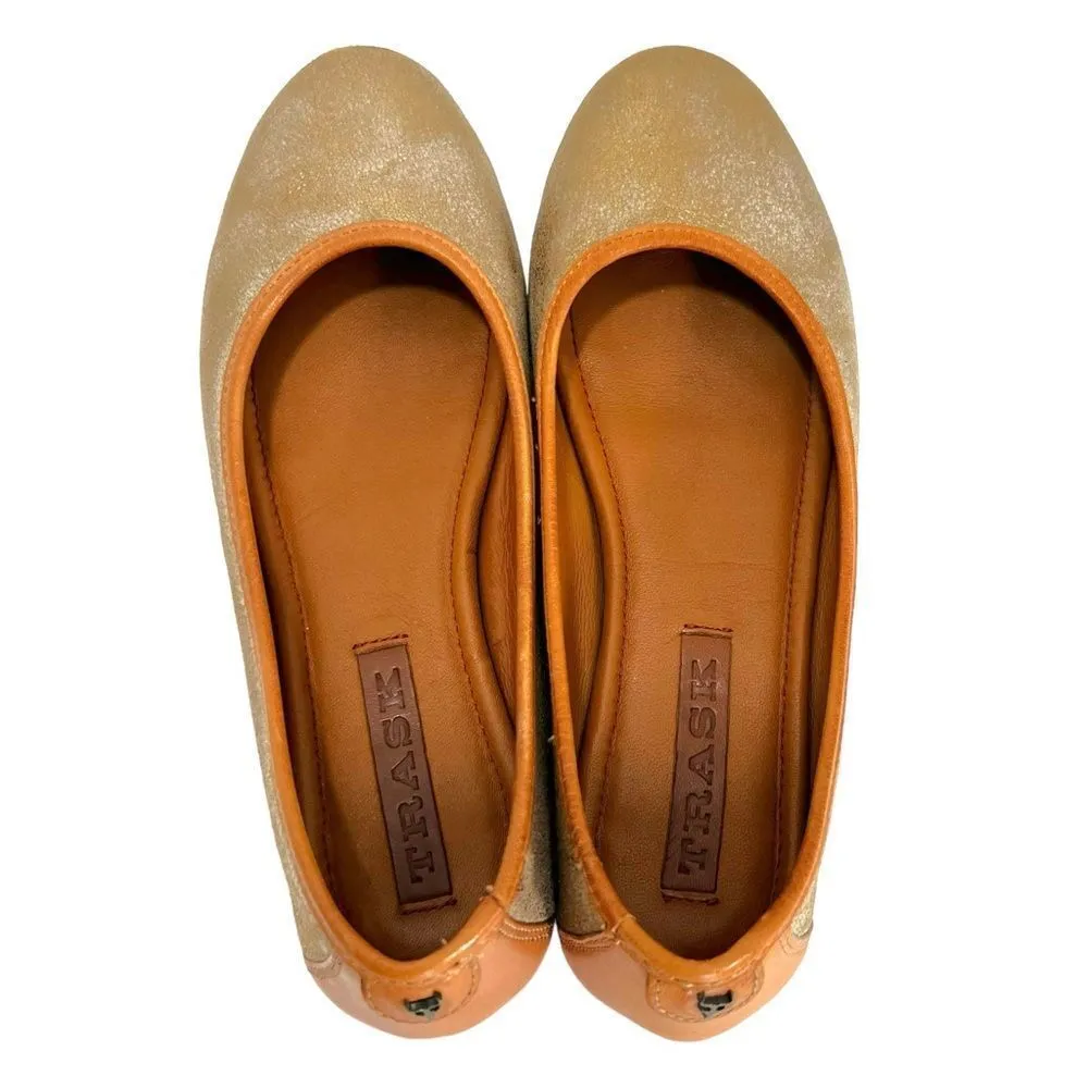 Trask Piper Gold Metallic Brush Off Natural Vachetta Leather Flats Gold Size 6 - Image 9