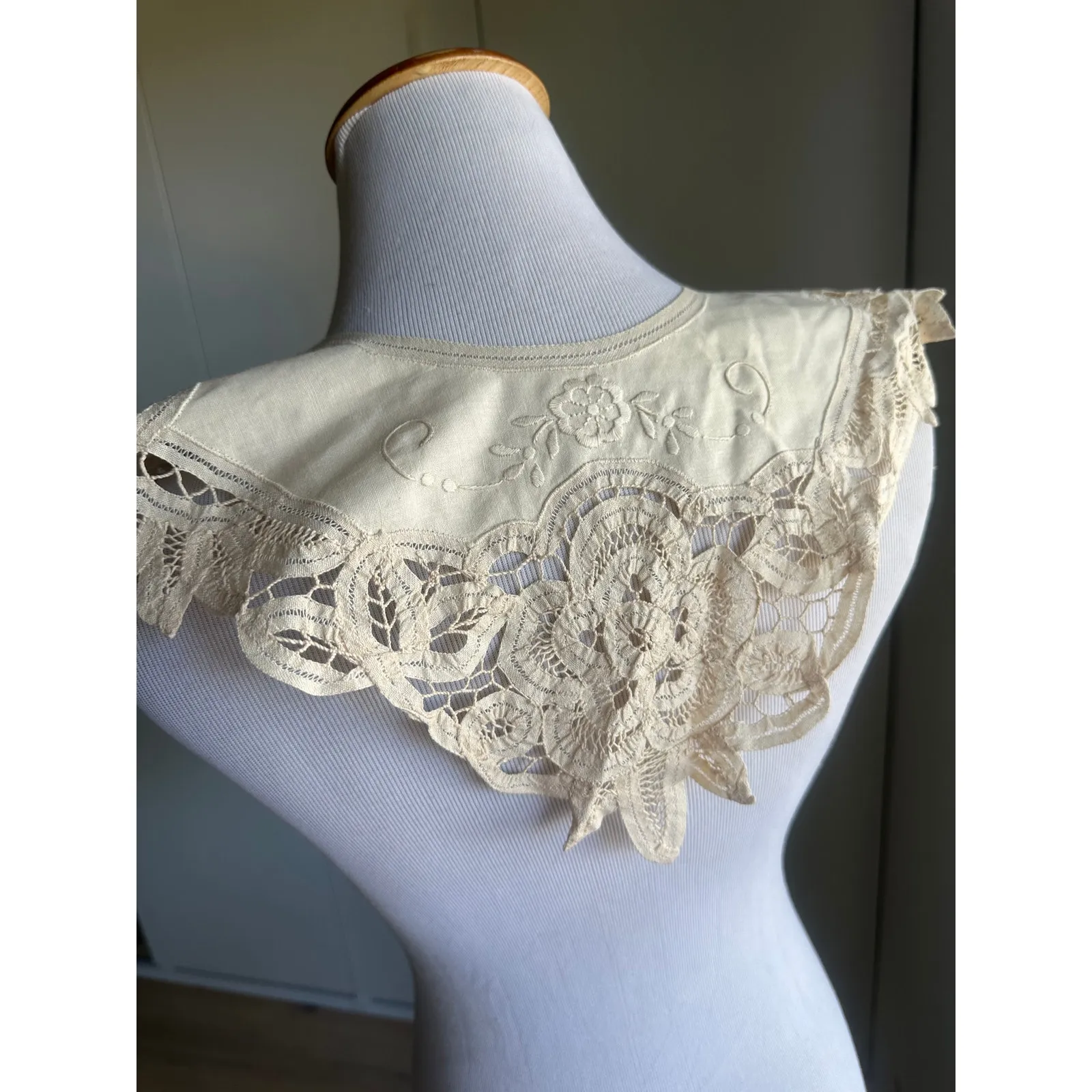 Antique Battenburg Ivory Collar Womens Accesories Edwardian Victorian Handmade - Image 3
