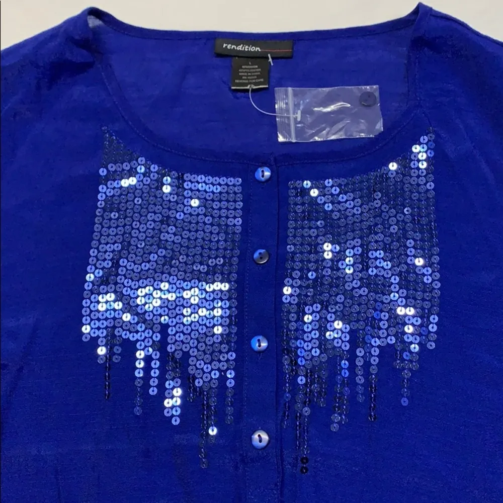 Royal Blue Sequin Top NWOT Size L - Image 2