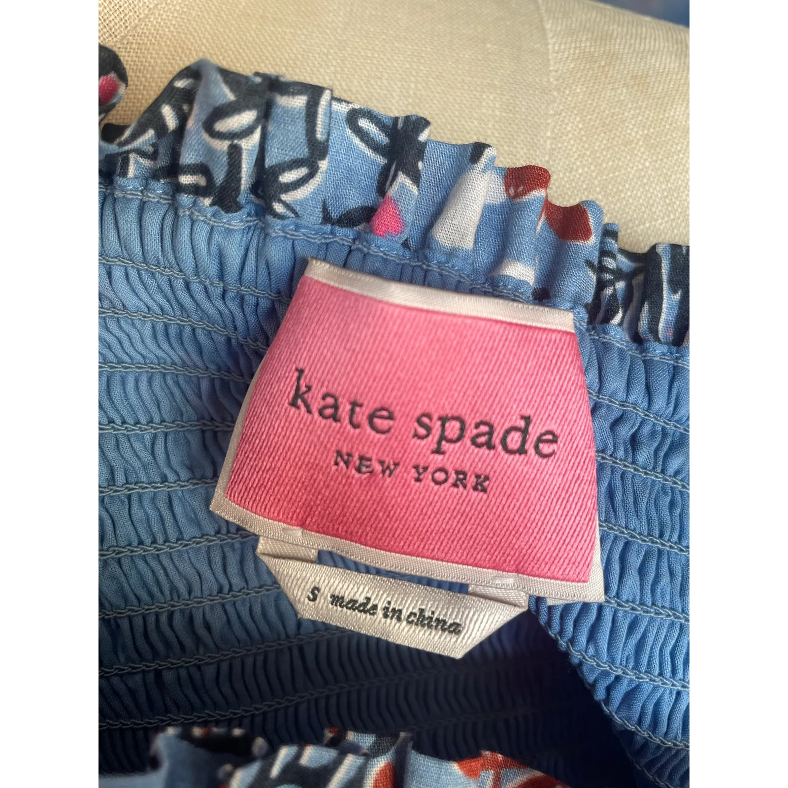 Kate Spade Garden Posy Smocked Midi Dress Cat Cactus Floral Print Size Small - Image 9