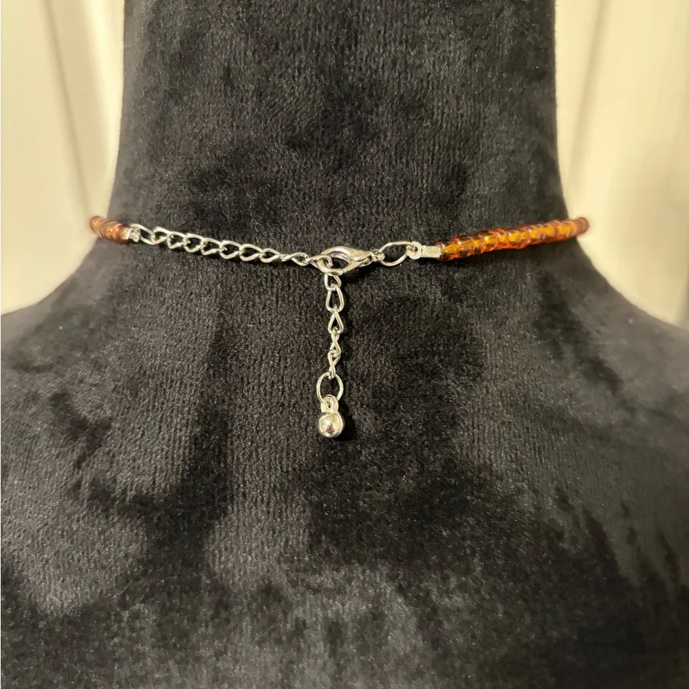 Vintage Brown Beaded Necklace with Pendant - Image 4