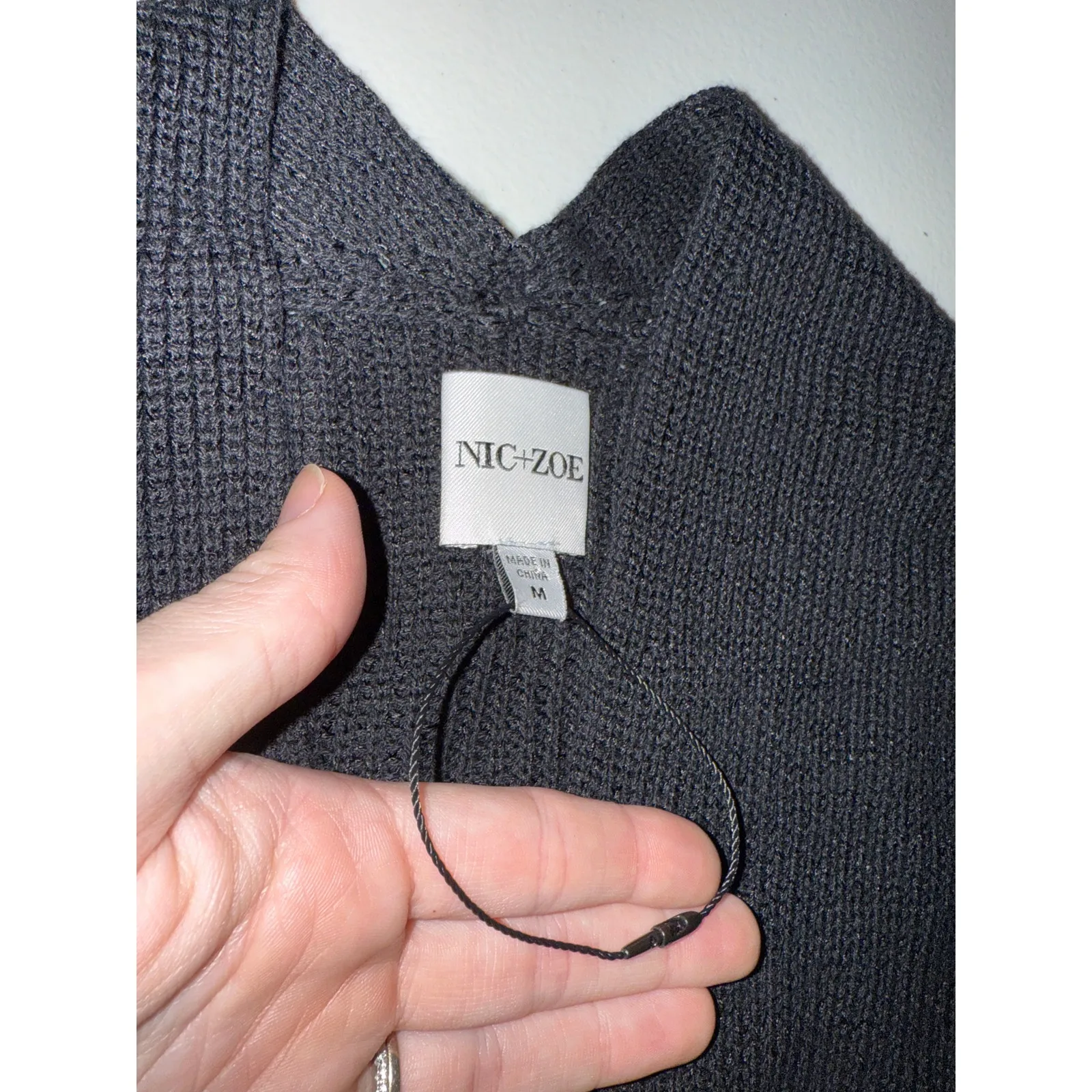 Nic + Zoe Black Night Fall Cardigan Sweater Fringe Cuff Sleeve M NWOT - Image 4