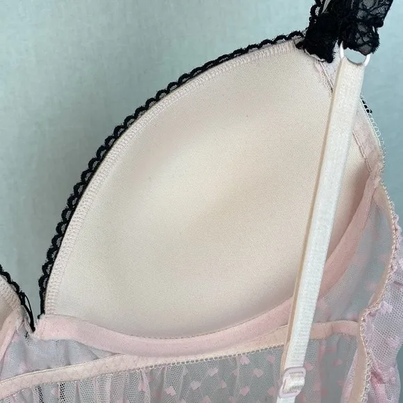 Cinema Etole Pink & Black Contour Cup Sheer Lace Sleep Dress Nightie L Size L - Image 4