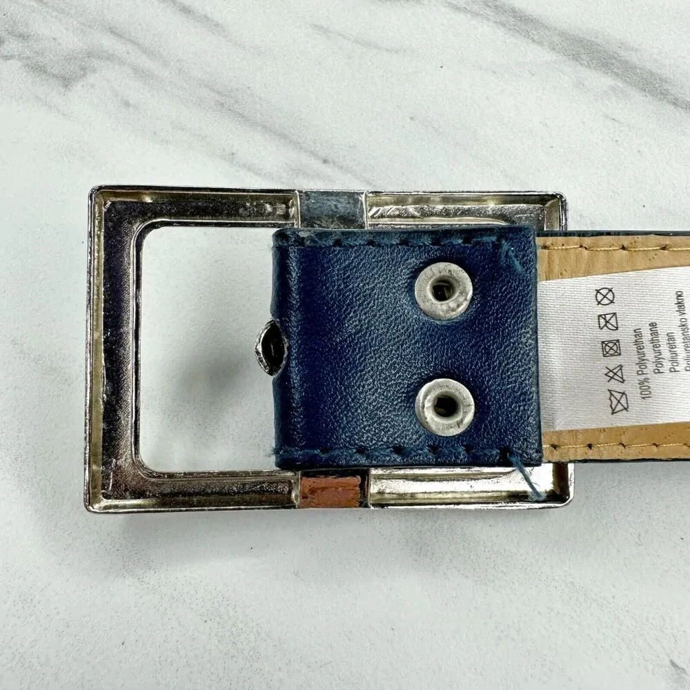 Studded Blue Faux Leather Belt Size Large L - Image 7