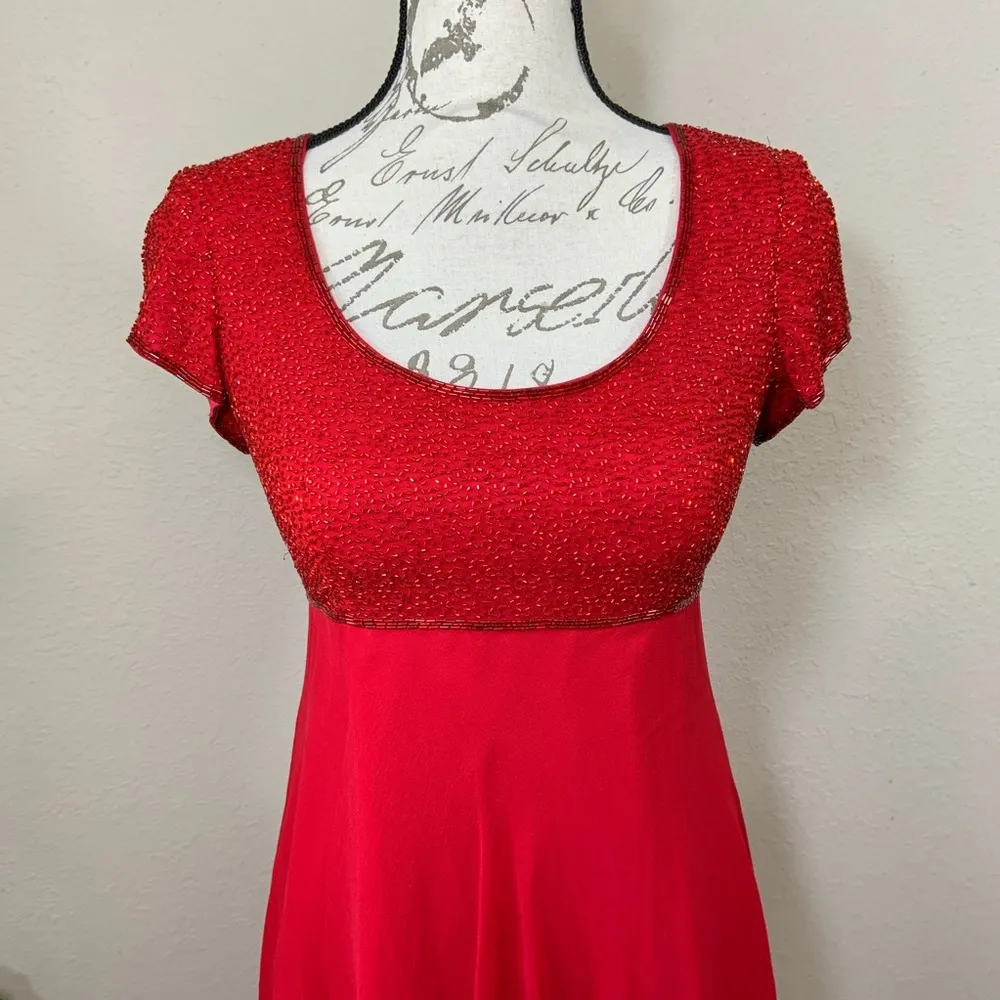 Vintage 1990’s Clueless Red Silk Beaded Dress Size 4 - Image 4