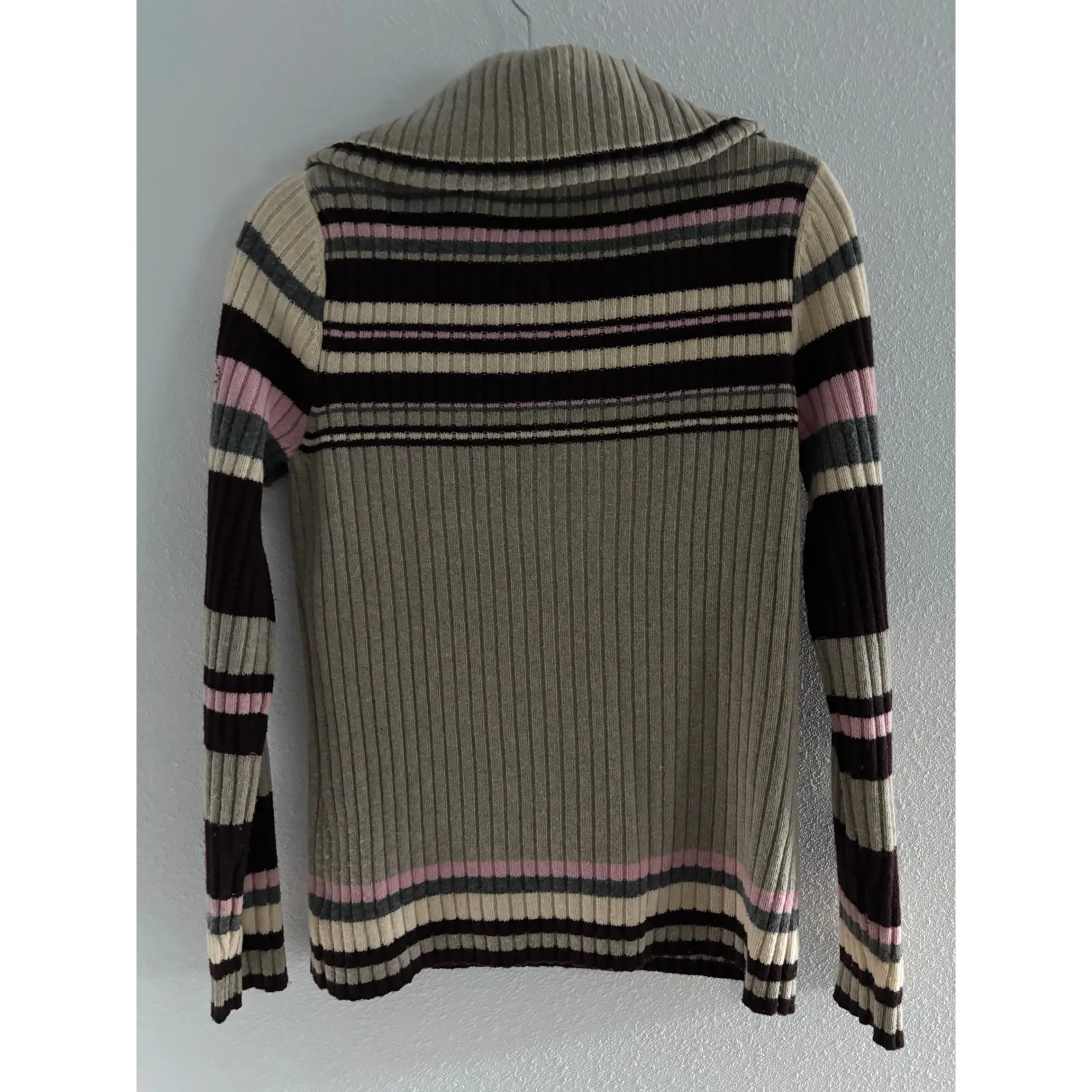 Bogner Virgin Wool Cashmere Sweater Women Medium Cream Tan Ski Ribbed Luxury Y2K Pink - Image 2