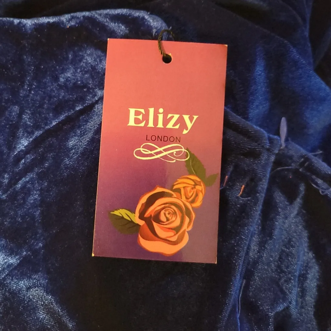 NWT Sapphire Blue Velvet &‎ Black Lace Maxi Dress Whimsigoth Gothic Witchy - Image 4