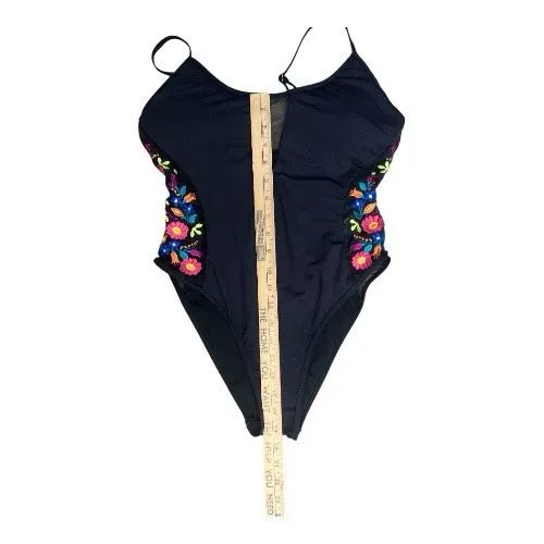 Kennet Cole Reaction Black Lace Floral Embroidered One Piece Swimwear Size M - Image 12