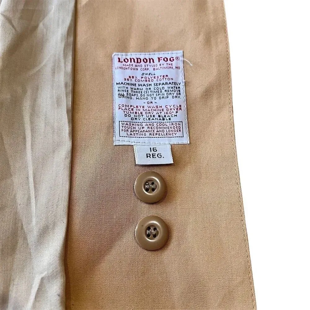 1970 Vintage London Fog Women's Beige Trench Coat Size 16 Long Belted - Image 9