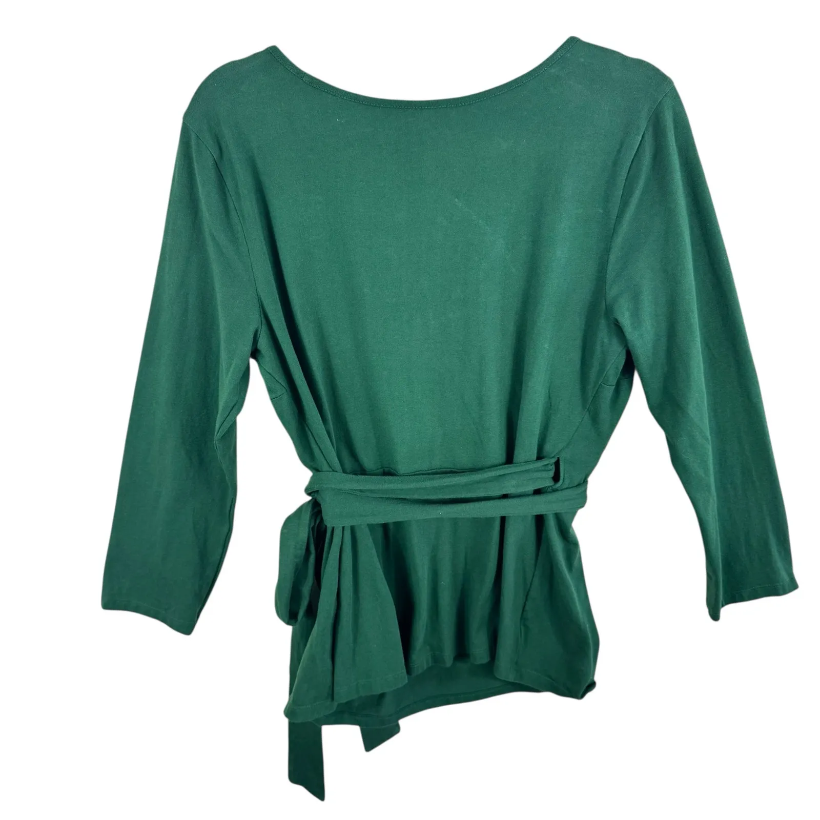 eShakti Green Cotton Knit 3/4 Sleeve V-Neck Wrap Blouse Made In India Size XL - Image 2